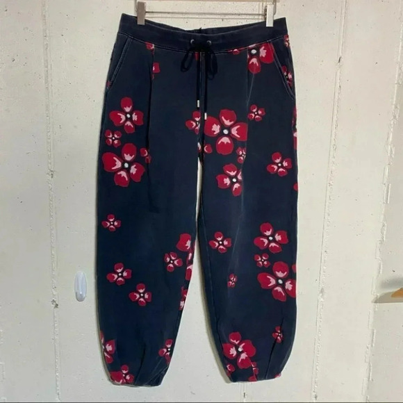 Giorgio Armani Jeans S dark blue with bold pink‎ flowers drawstring joggers - Picture 8 of 8